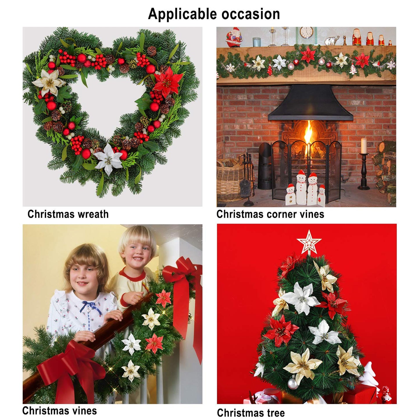 10Pcs Christmas Glitter Flowers