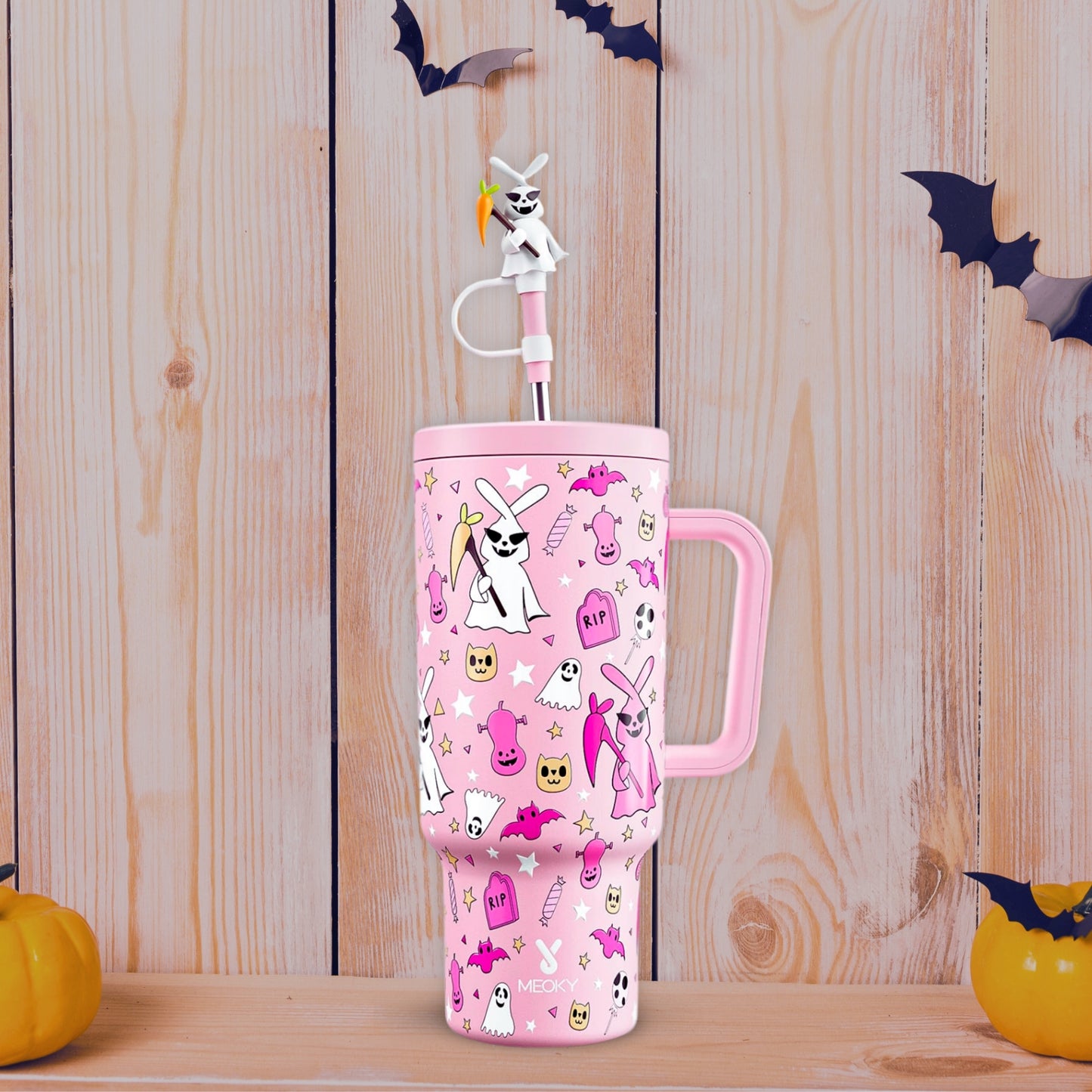 Meoky 40oz Coffee Mug Tumbler – Stainless Steel Travel Mug with Handle & Cute Stopper
