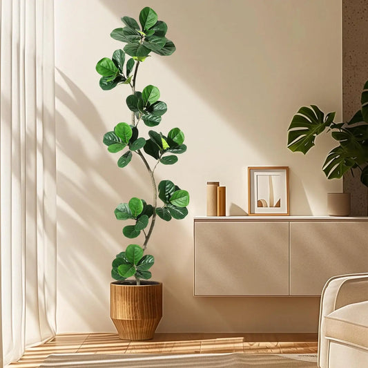 Artificial Fiddle Leaf Fig Tree in Black Pot 