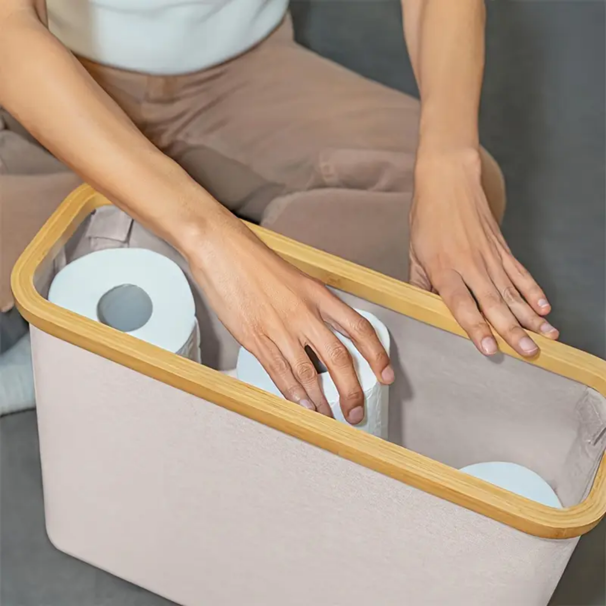 Bamboo Toilet Paper Basket 