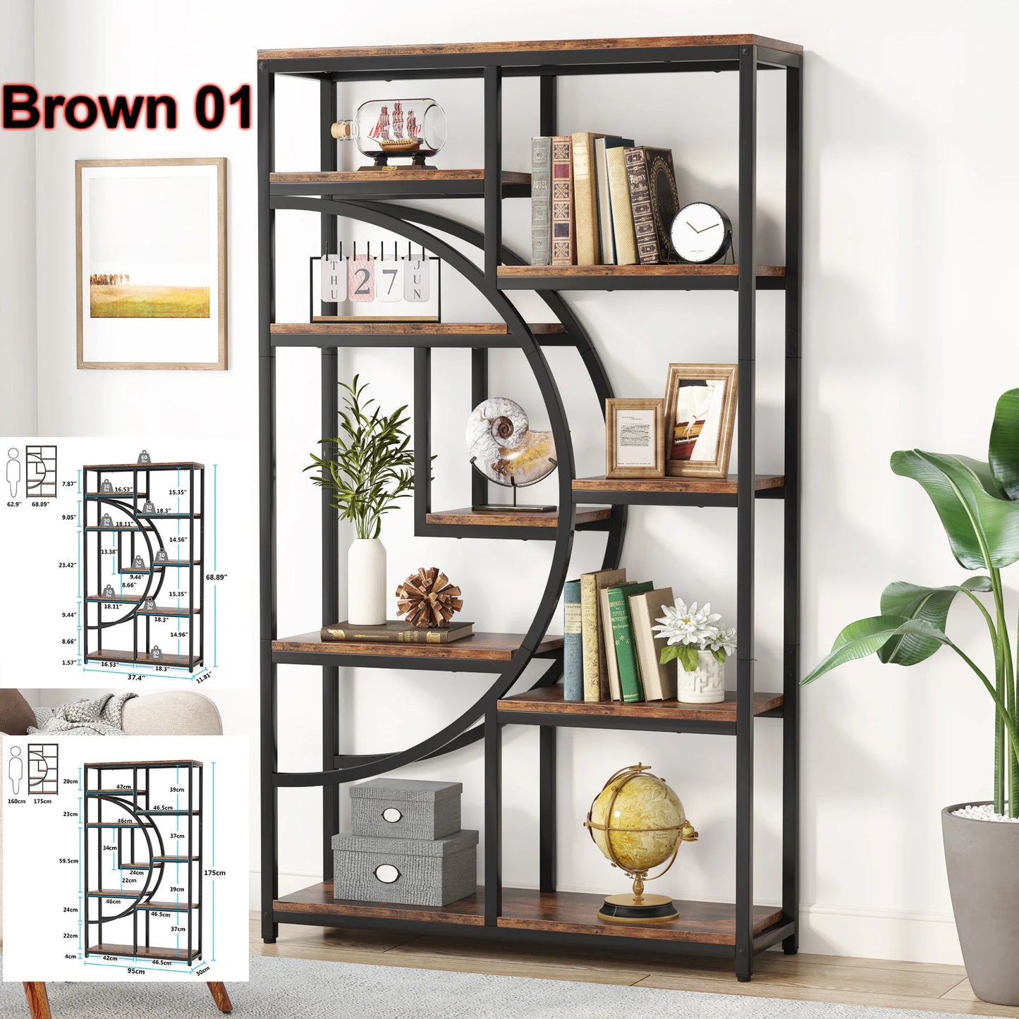 Bookcase, Freestanding Tall Bookshelves Display 