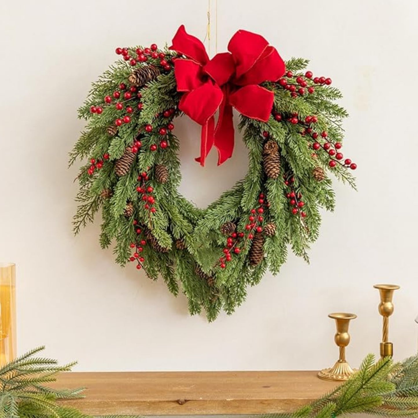 Christmas Artificial Pine Branches with Red Berry Stems