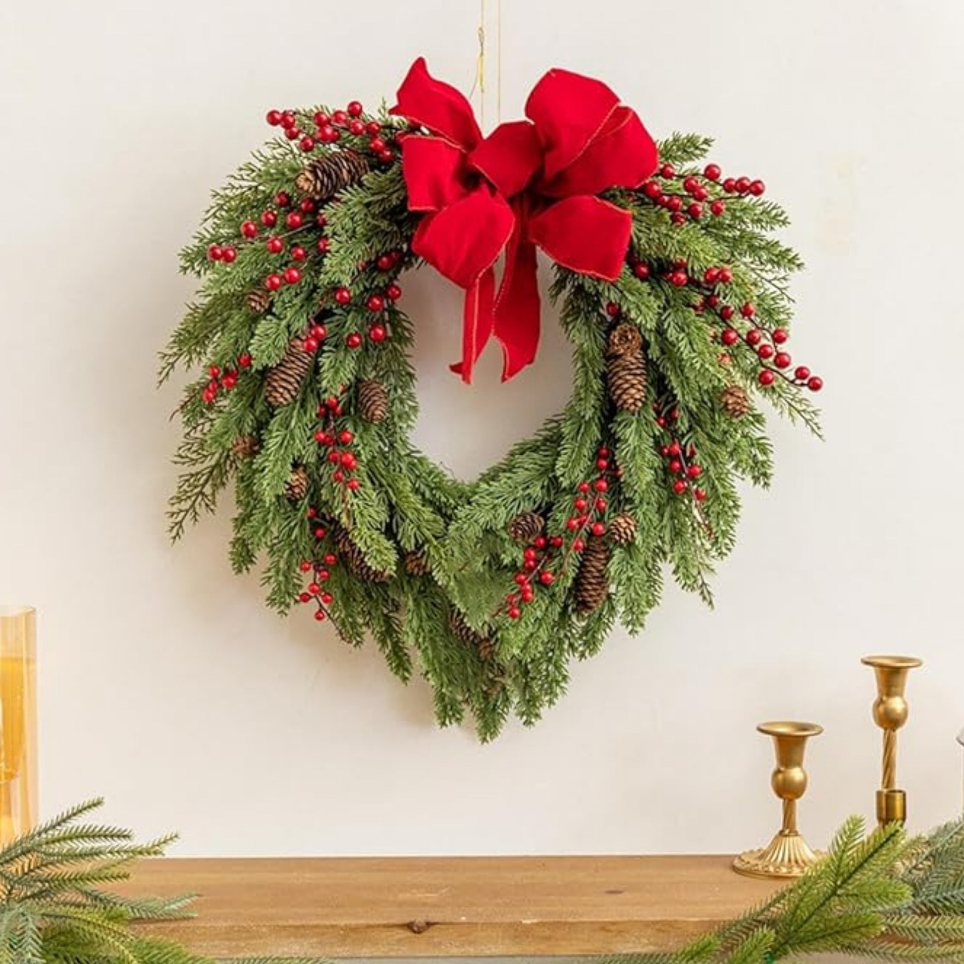 Christmas Artificial Pine Branches with Red Berry Stems