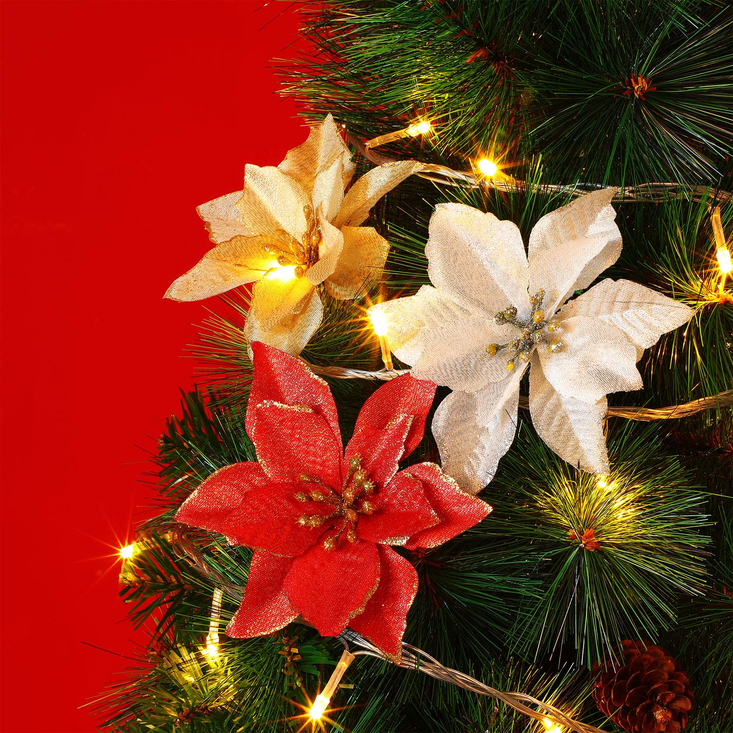 Christmas Poinsettias Red/Gold Velvet Decorative Artificial Flowers