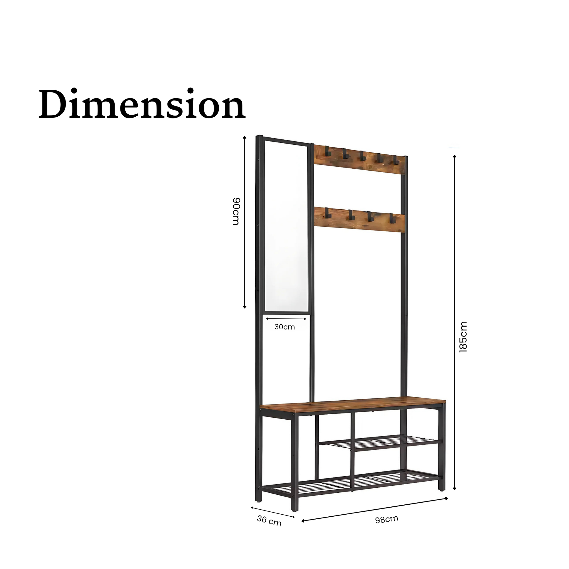 Entryway Hall Tree with Bench & Mirror
