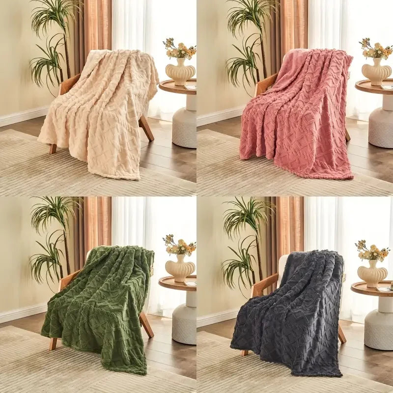 Fluffy 3D Plush Flannel Throw for Cozy Warmth