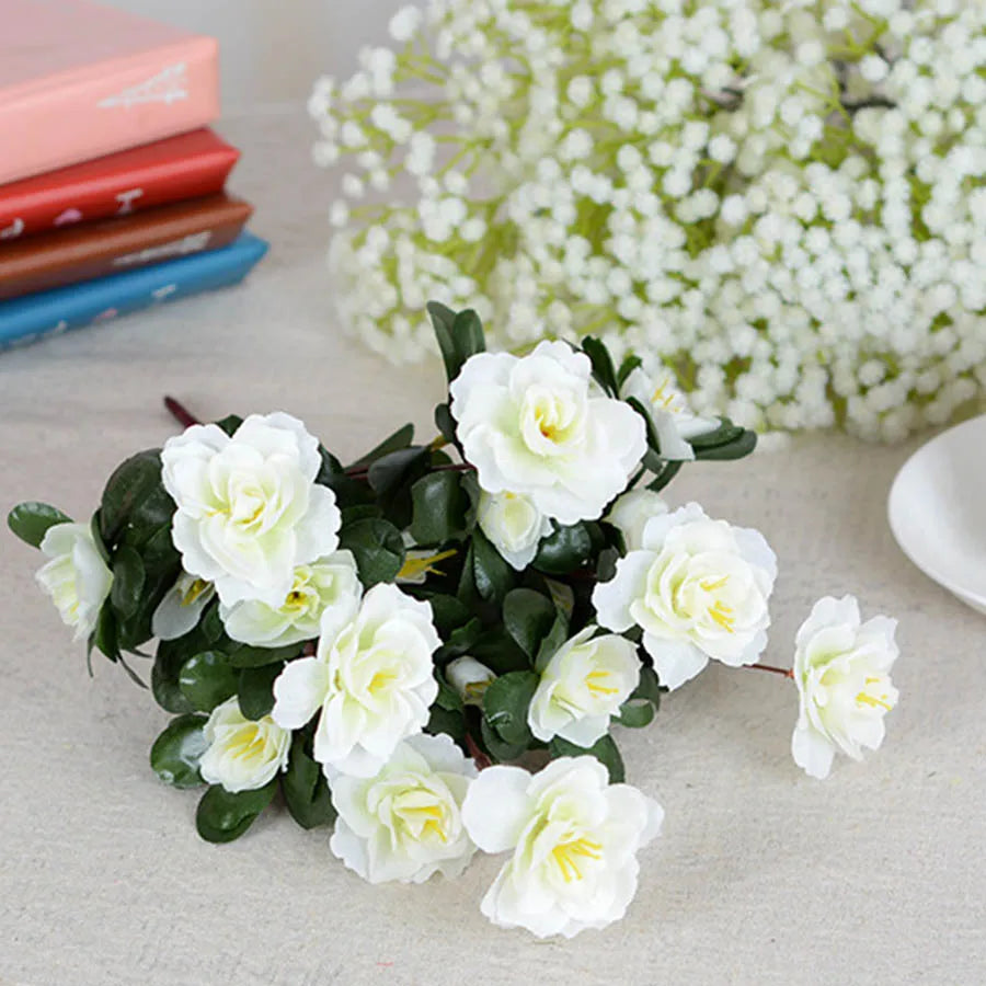 Outdoor Red Azalea Artificial Flower Bouquet – UV-Resistant 33cm Decorative Bush