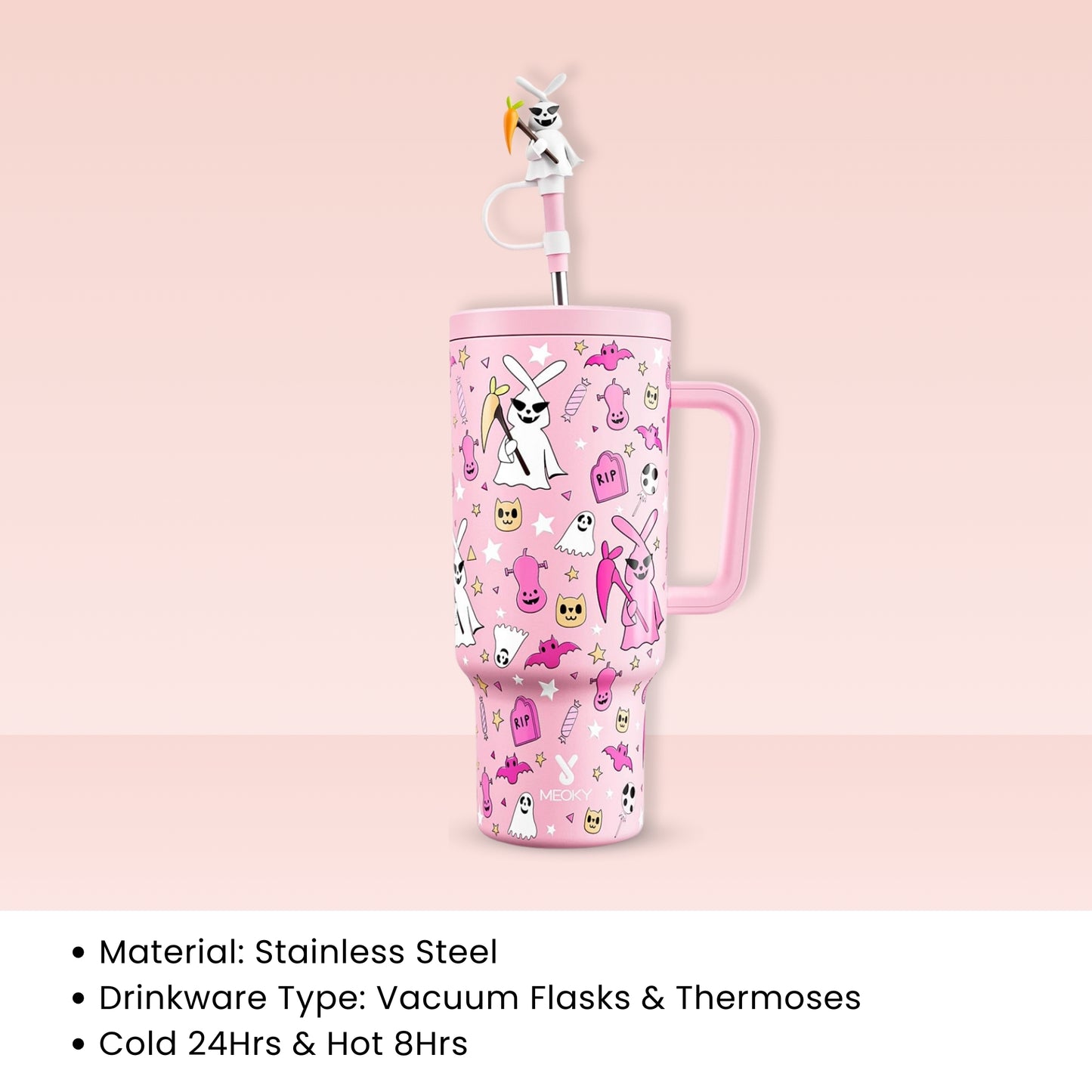 Meoky 40oz Coffee Mug Tumbler – Stainless Steel Travel Mug with Handle & Cute Stopper