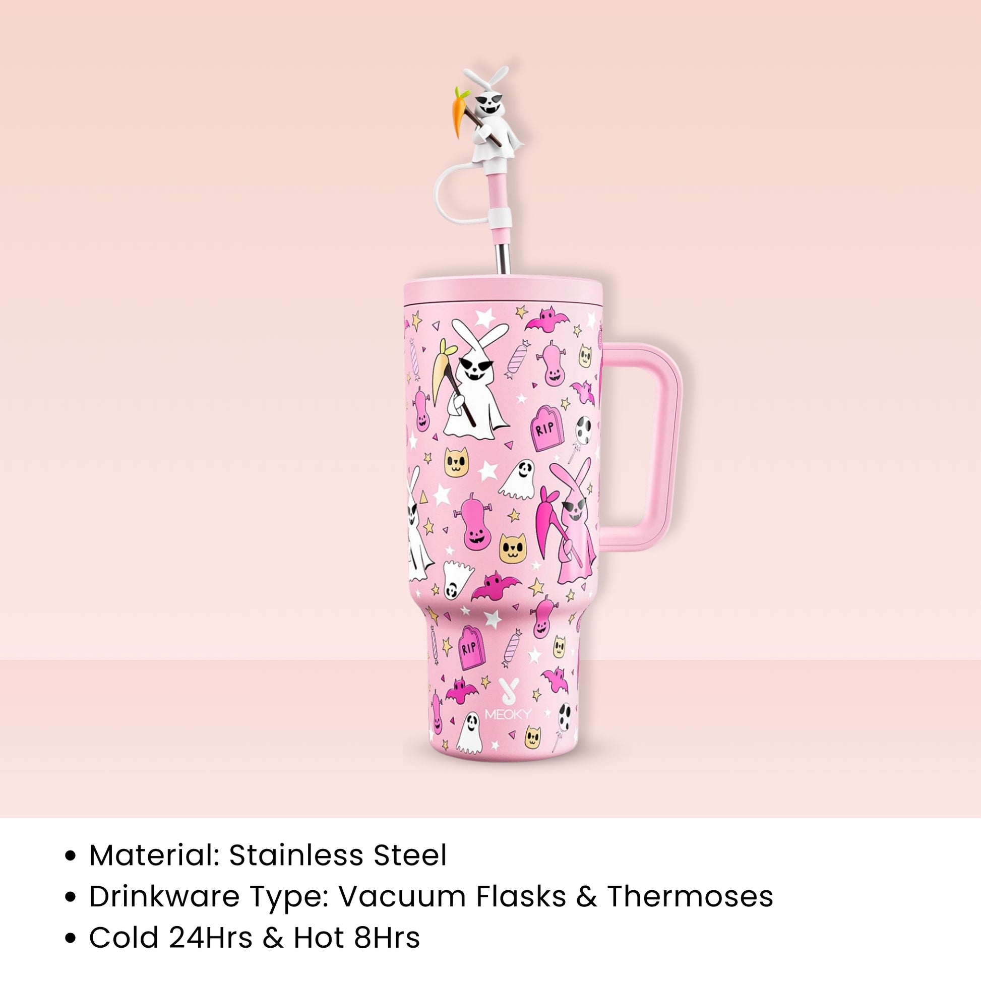 Meoky 40oz Coffee Mug Tumbler – Stainless Steel Travel Mug with Handle & Cute Stopper