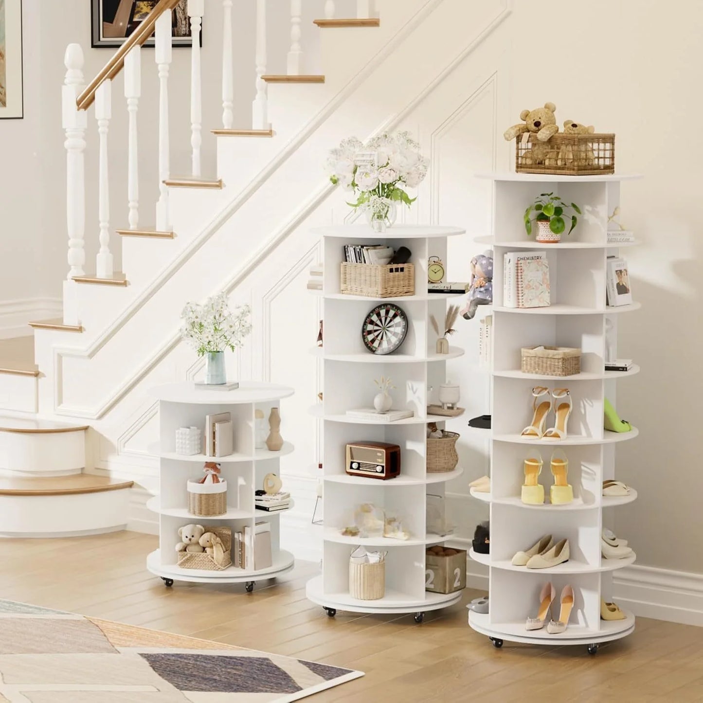 Multifunctional Rotating Shoe Rack Tower