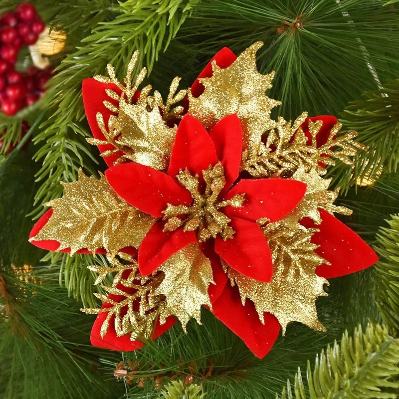Red Velvet Glitter Poinsettia Stem Red 