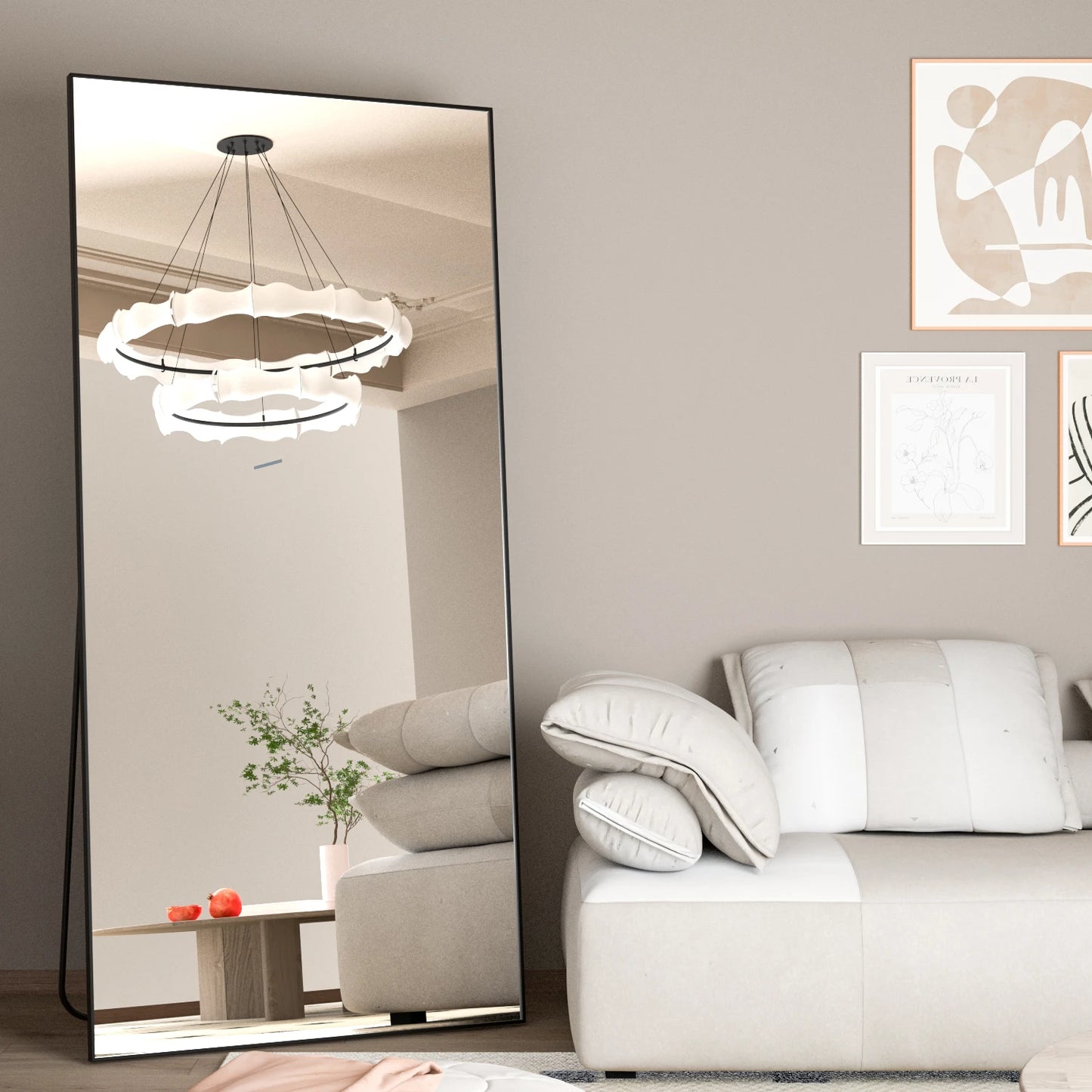 Full Length Mirror 65" x 24" – Floor Standing Mirror with Black Metal Frame