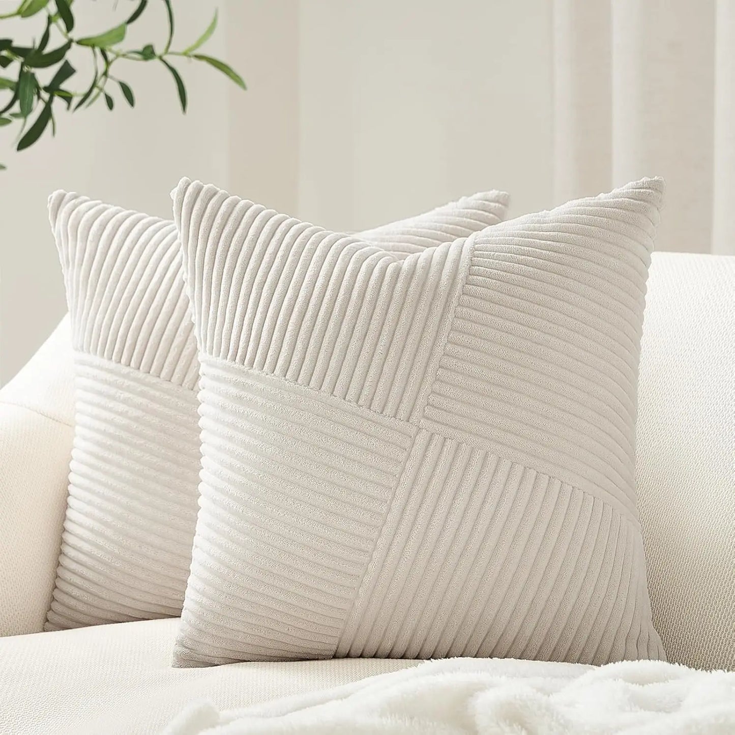 Decorative Throw Pillow Covers – Soft Corduroy Cushion Case 45x45cm | Neutral Spring Pillow Covers