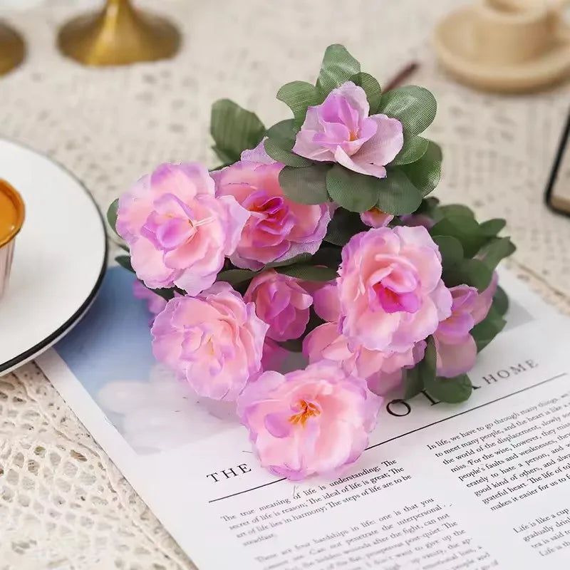 Outdoor Red Azalea Artificial Flower Bouquet – UV-Resistant 33cm Decorative Bush