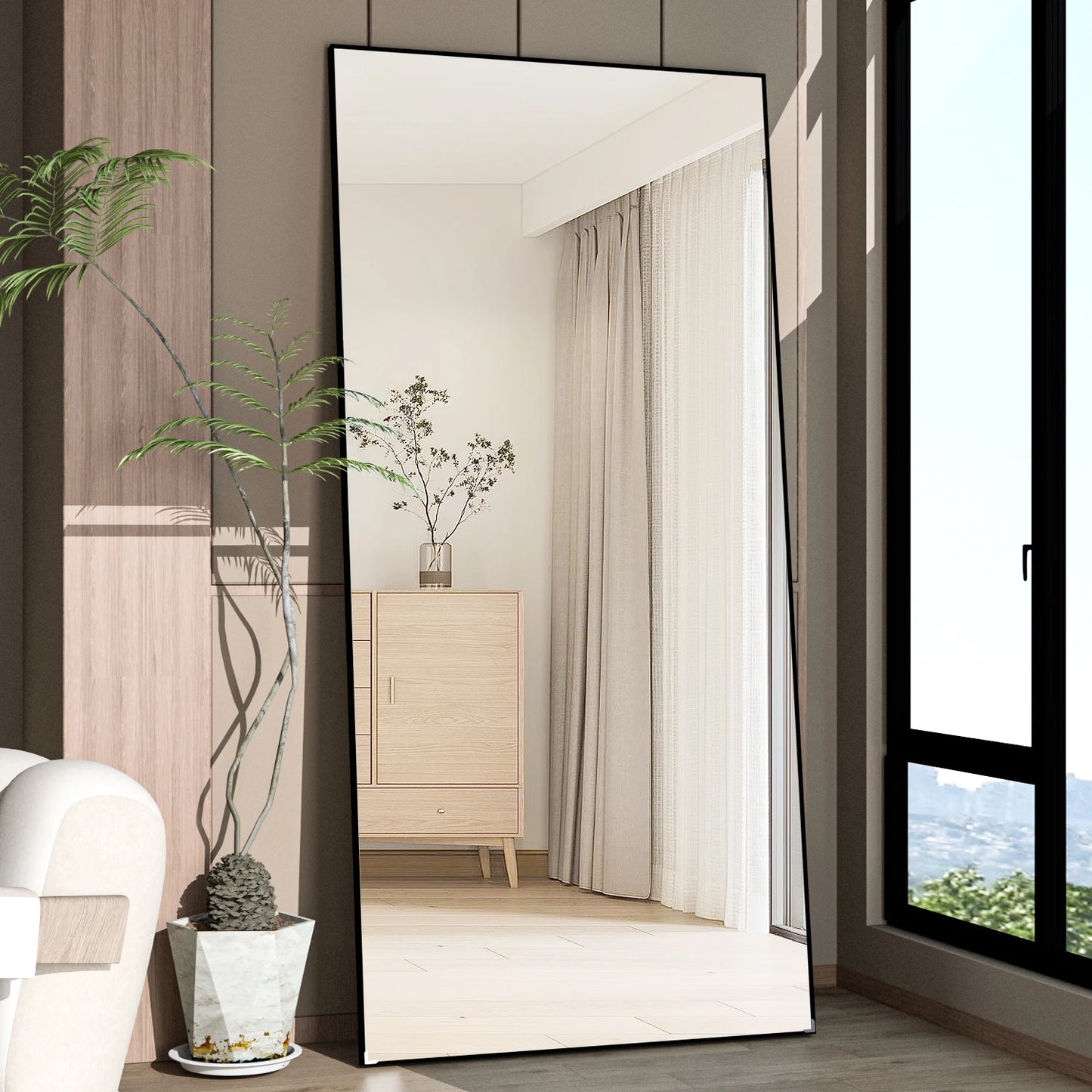 Full Length Mirror 65" x 24" – Floor Standing Mirror with Black Metal Frame