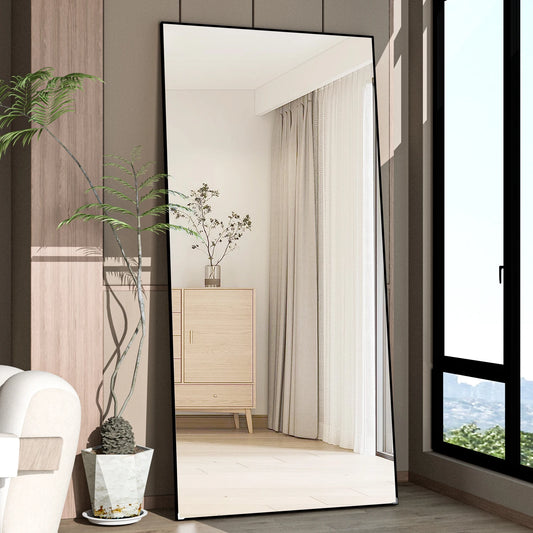 Full Length Mirror 65" x 24" – Floor Standing Mirror with Black Metal Frame