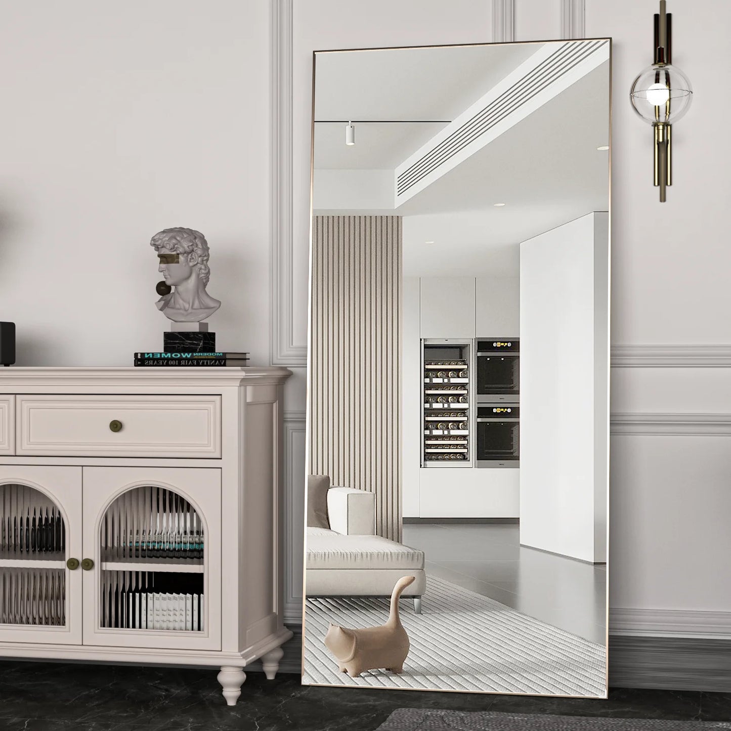 Full Length Mirror 65" x 24" – Floor Standing Mirror with Black Metal Frame
