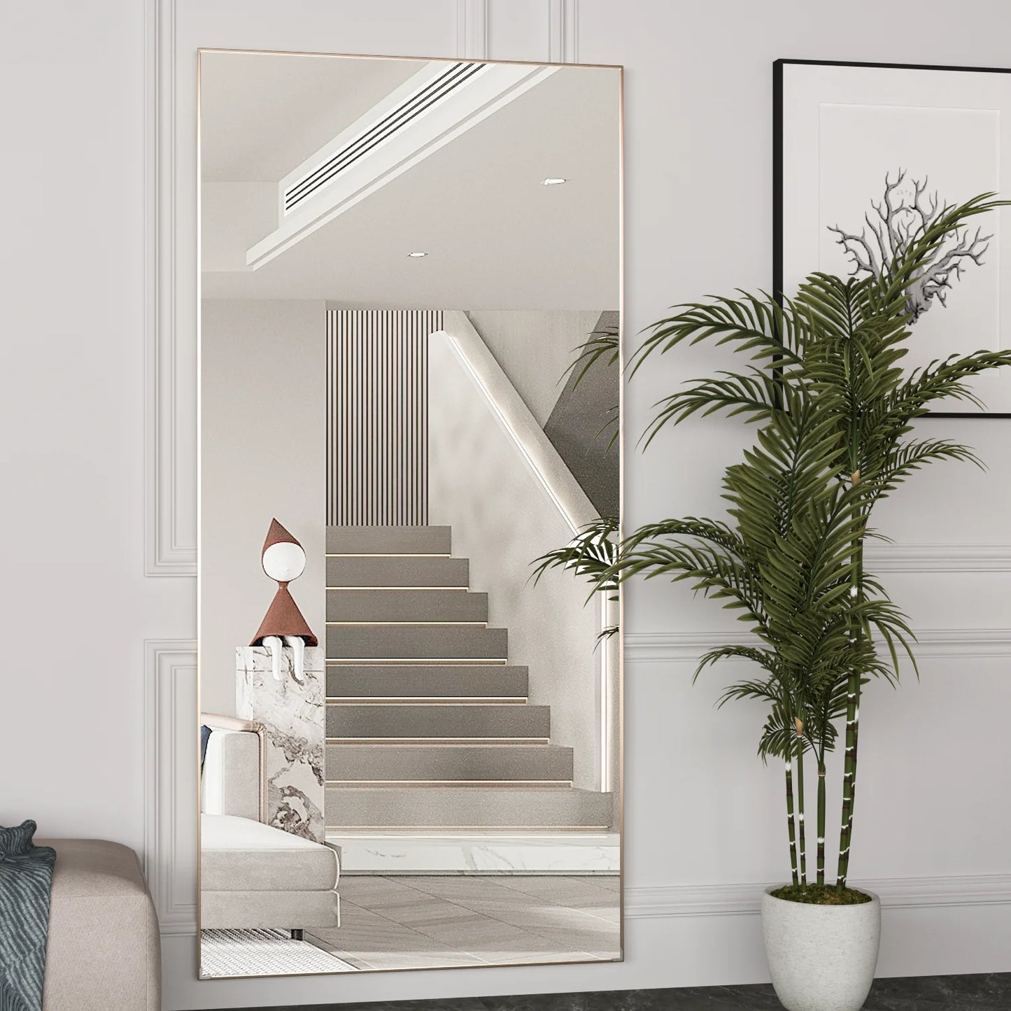 Full Length Mirror 65" x 24" – Floor Standing Mirror with Black Metal Frame