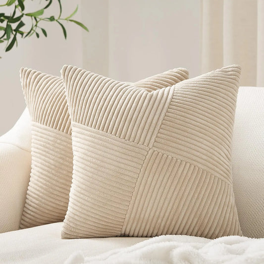 Decorative Throw Pillow Covers – Soft Corduroy Cushion Case 45x45cm | Neutral Spring Pillow Covers