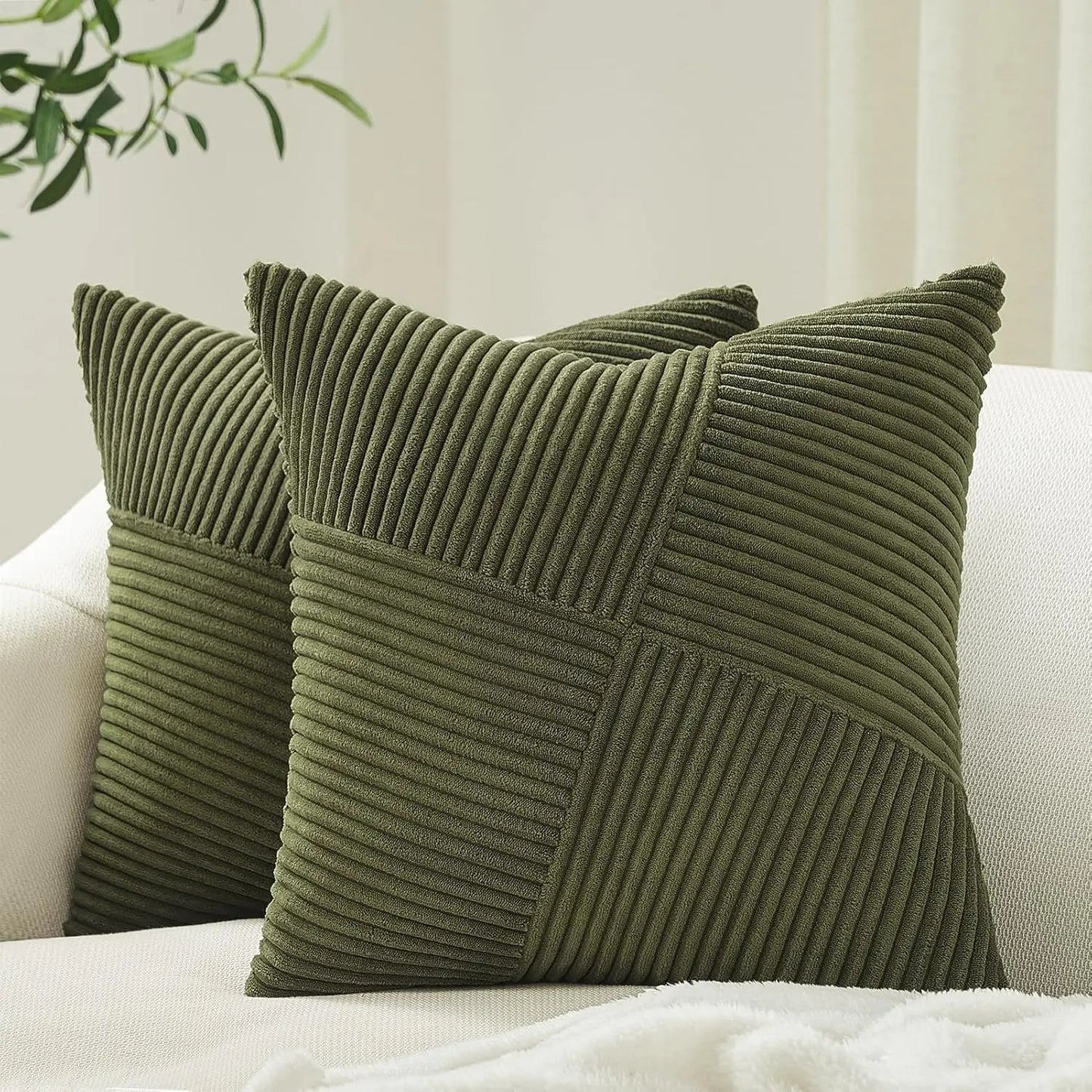 Decorative Throw Pillow Covers – Soft Corduroy Cushion Case 45x45cm | Neutral Spring Pillow Covers
