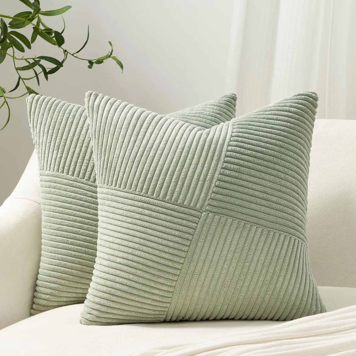 Decorative Throw Pillow Covers – Soft Corduroy Cushion Case 45x45cm | Neutral Spring Pillow Covers