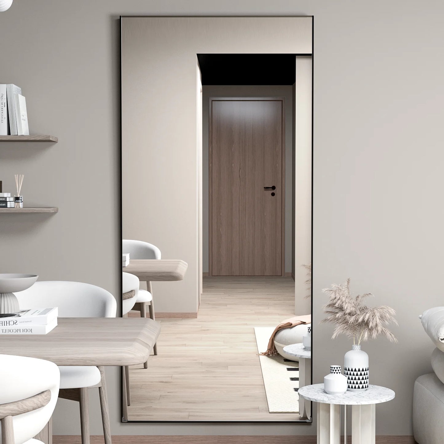 Full Length Mirror 65" x 24" – Floor Standing Mirror with Black Metal Frame