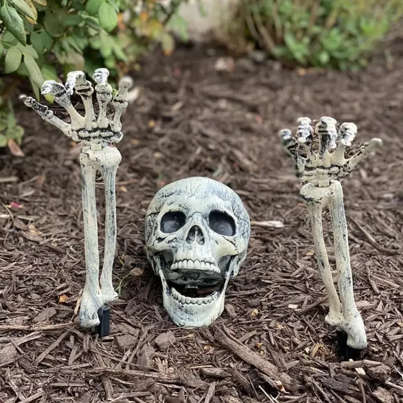 Skeleton Stakes with Skull & Zombie Hands 