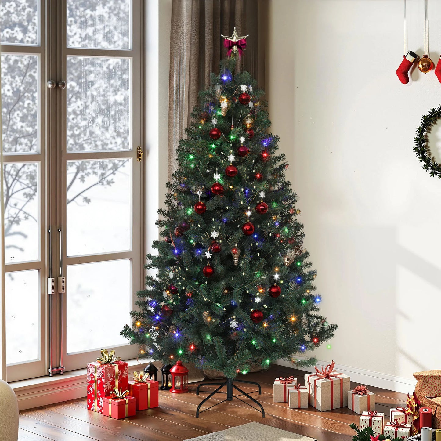 Slim Artificial Xmas Tree with Lights