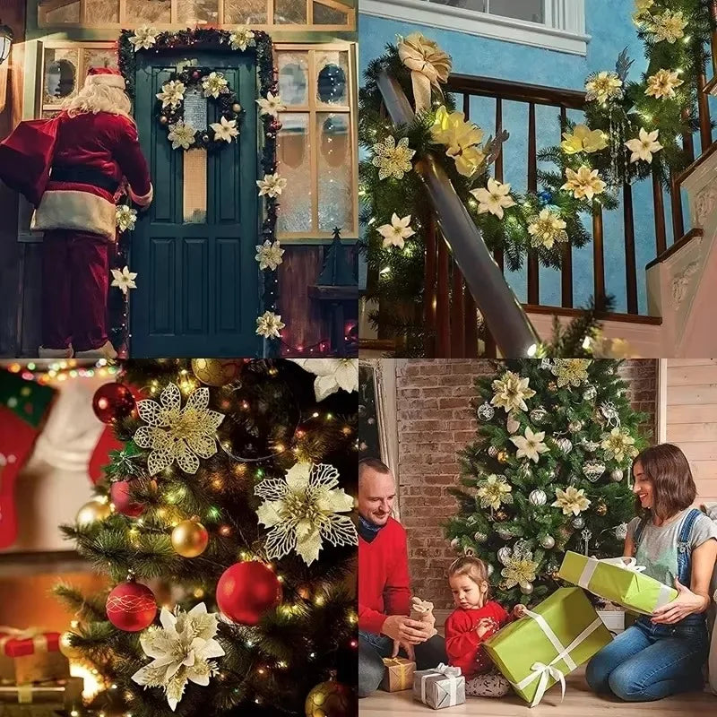 Velvet Poinsettia with Gold Glitter Detail Christmas 