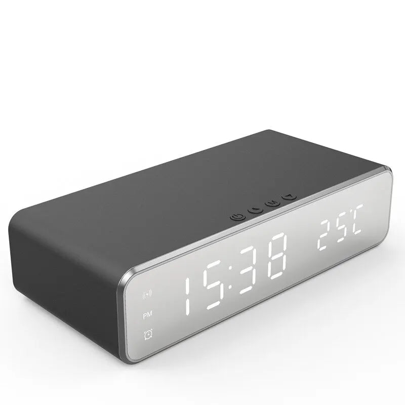 Wireless Charger Alarm Clock with LED Thermometer for iPhone & Samsung Black