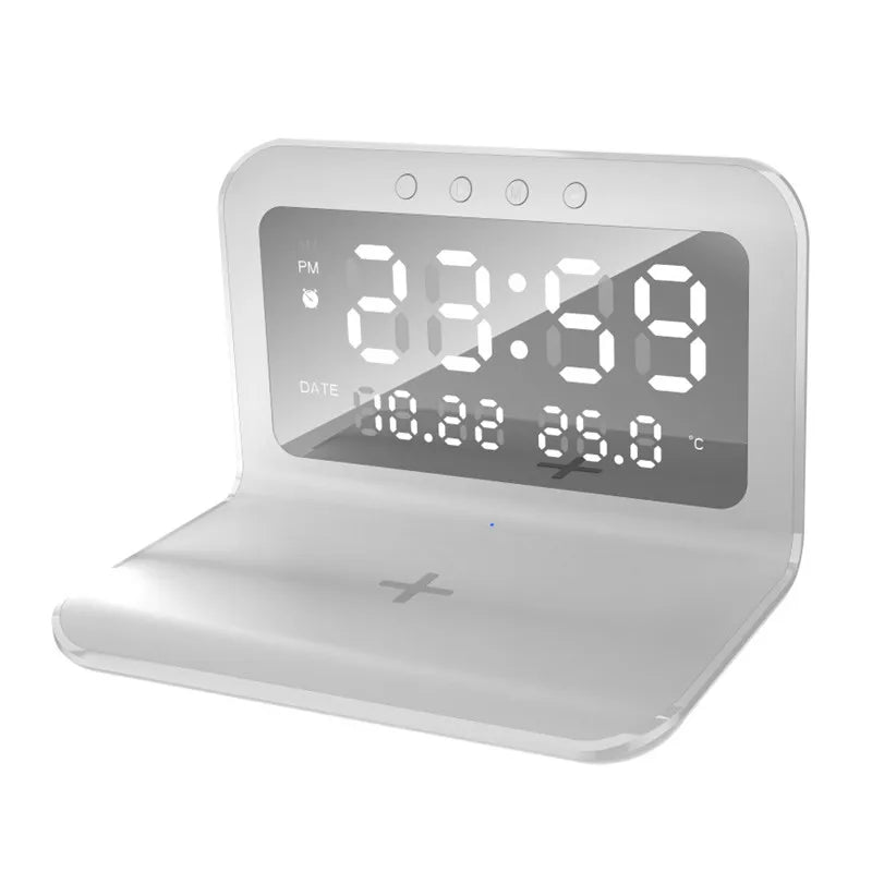 Wireless Charger Alarm Clock with LED Thermometer for iPhone & Samsung Type B White