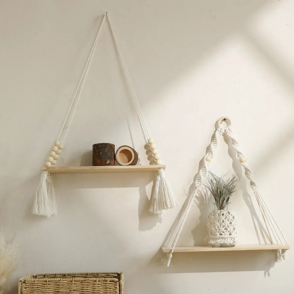 Wooden Macrame Wall Hanging Shelf Boho