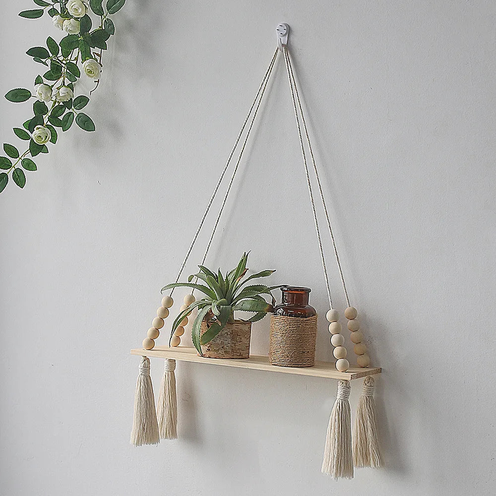 Wooden Macrame Wall Hanging Shelf  String