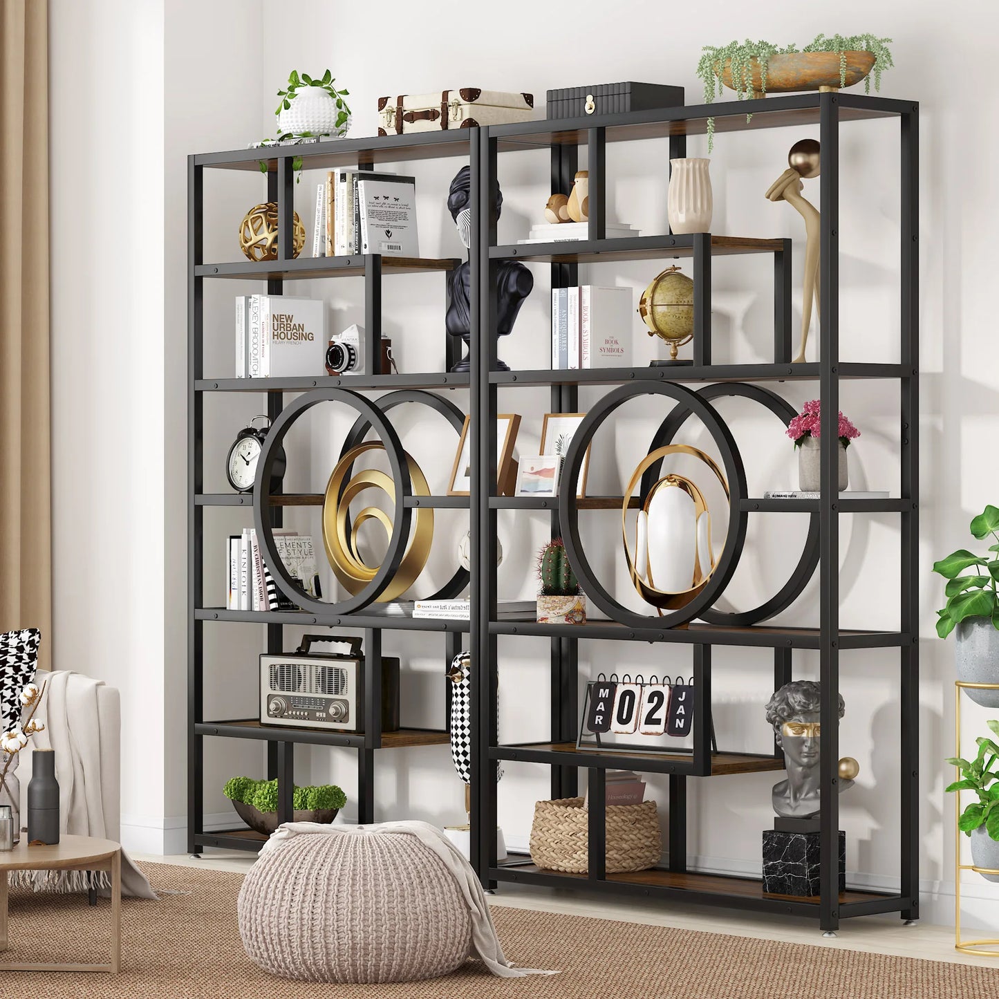  etagere bookcase constructed of durable rustic laminate top with scratch and stain-resistant finish