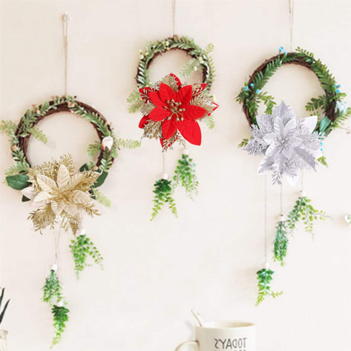 glitter flower Silver Red Golden