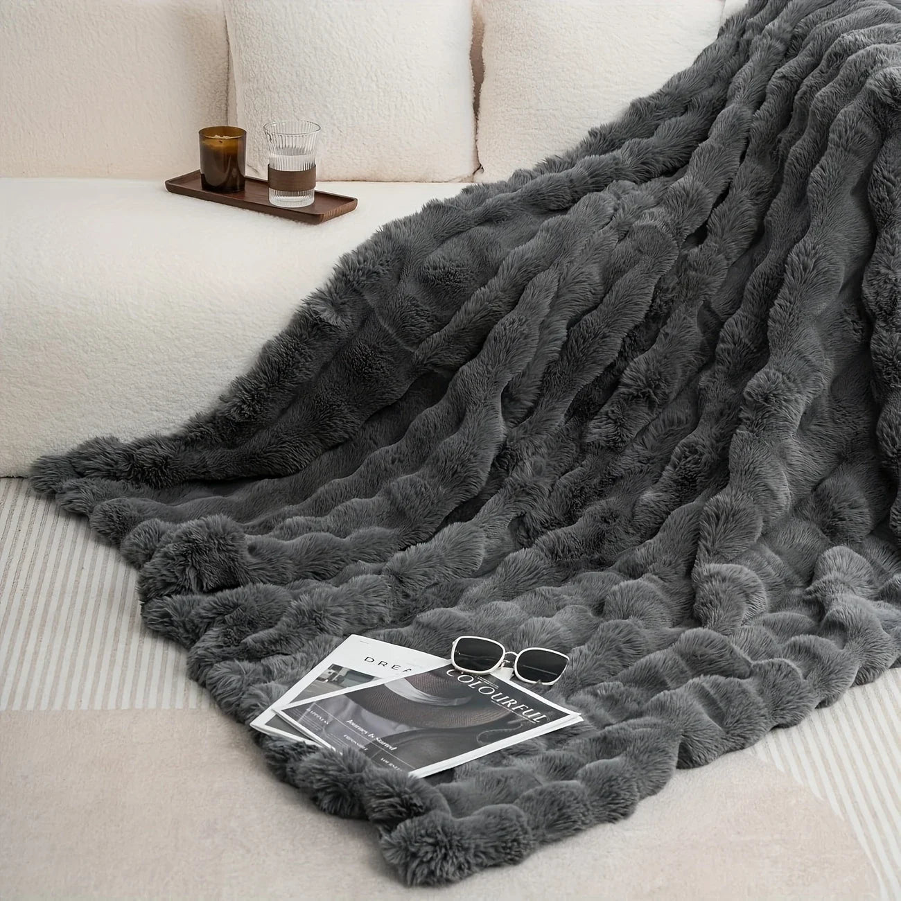 throw blanket faux fur  black 